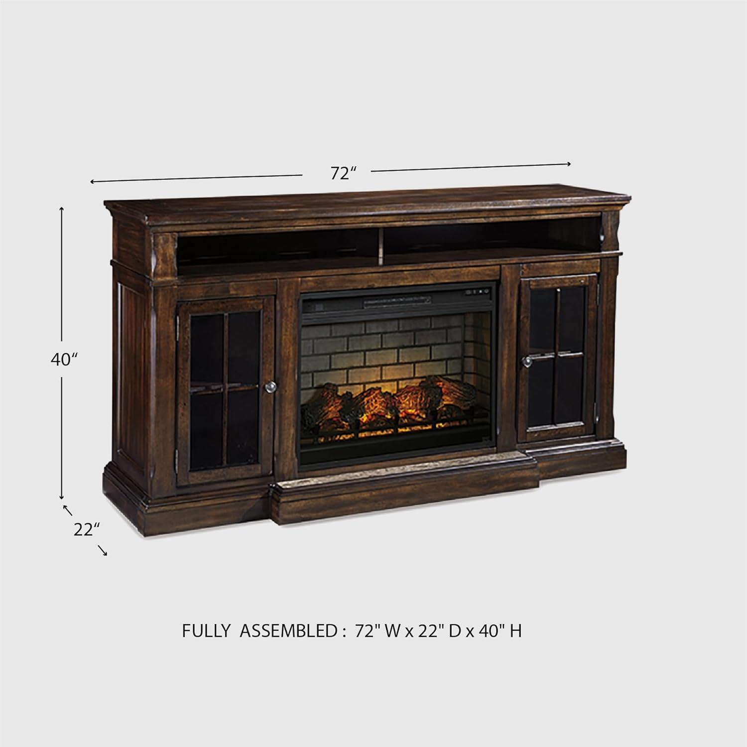 imageSignature Design by Ashley Roddinton Traditional 72 TV Stand with Electric Fireplace for TVs up to 82 Dark BrownDark Brown