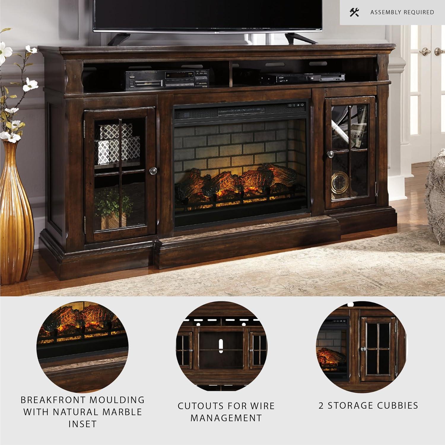 imageSignature Design by Ashley Roddinton Traditional 72 TV Stand with Electric Fireplace for TVs up to 82 Dark BrownDark Brown