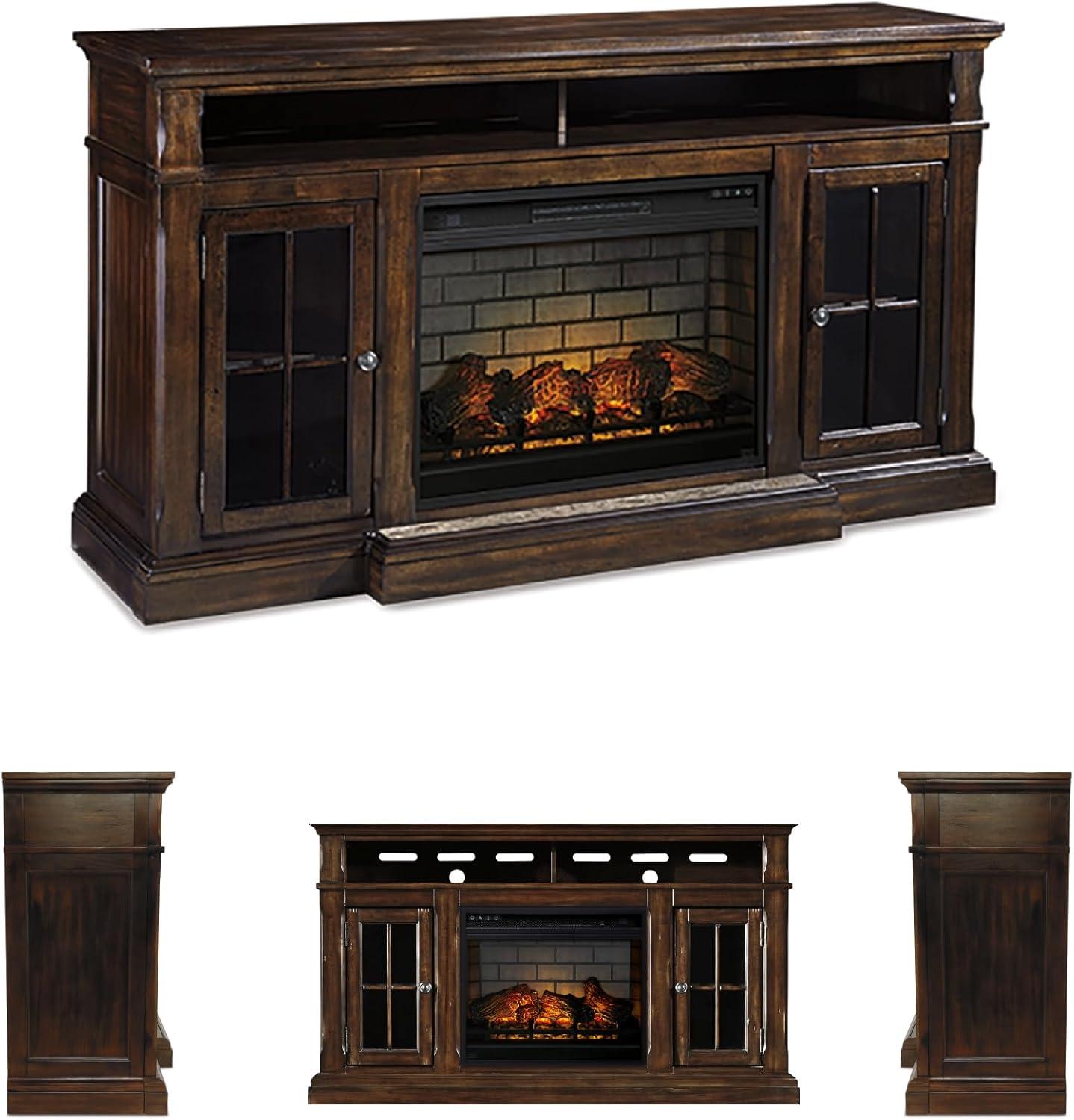 imageSignature Design by Ashley Roddinton Traditional 72 TV Stand with Electric Fireplace for TVs up to 82 Dark BrownDark Brown