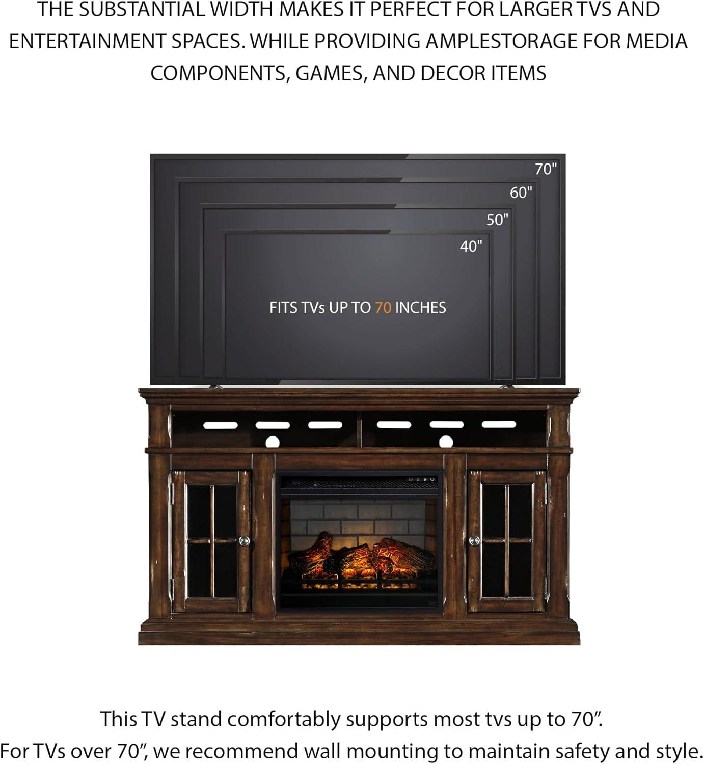 imageSignature Design by Ashley Roddinton Traditional 72 TV Stand with Electric Fireplace for TVs up to 82 Dark BrownDark Brown