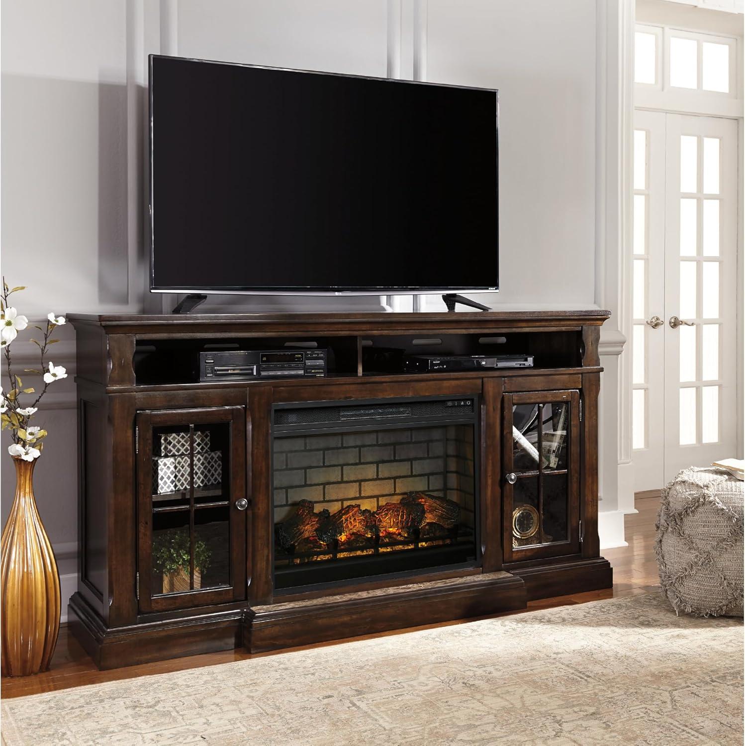 imageSignature Design by Ashley Roddinton Traditional 72 TV Stand with Electric Fireplace for TVs up to 82 Dark BrownDark Brown