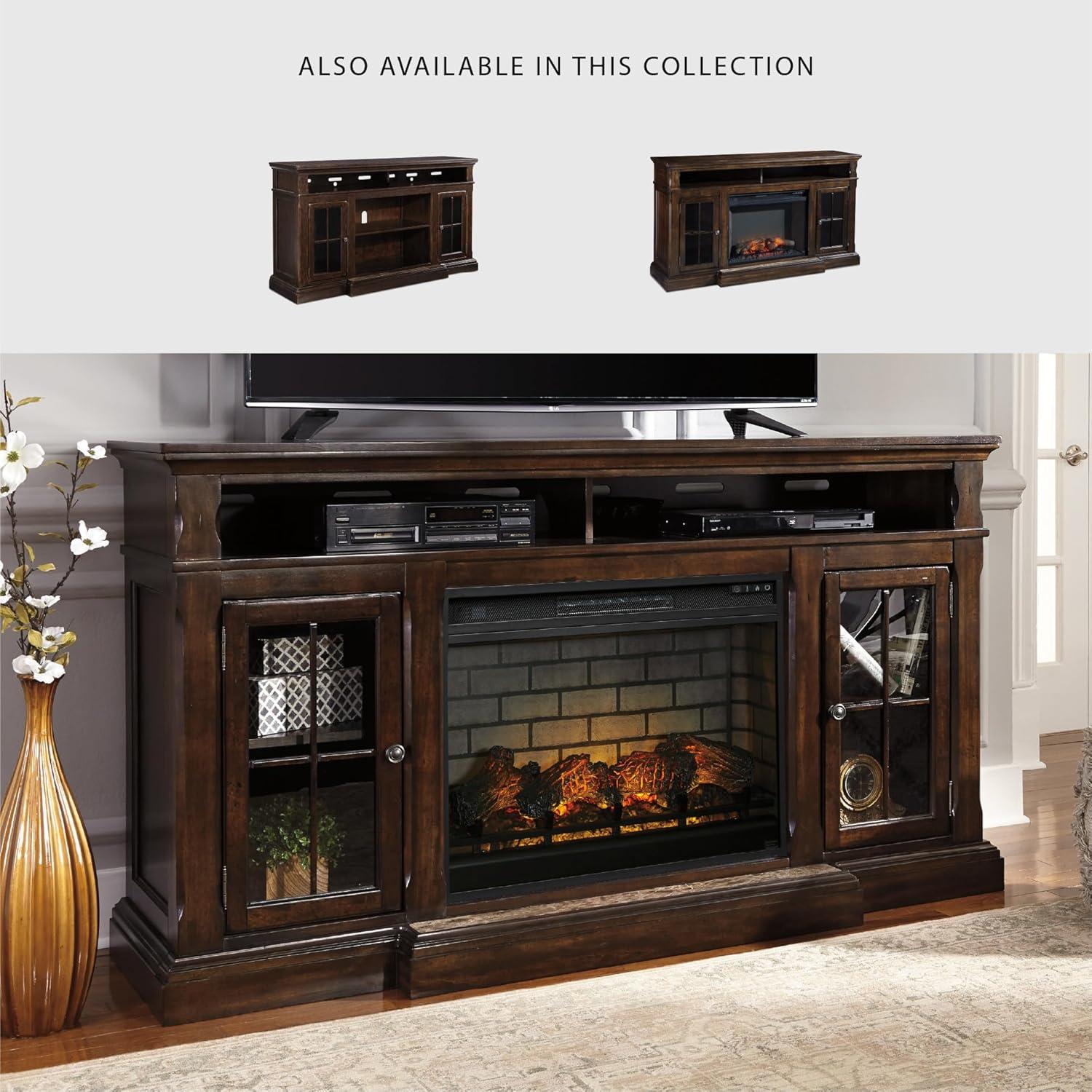 imageSignature Design by Ashley Roddinton Traditional 72 TV Stand with Electric Fireplace for TVs up to 82 Dark BrownDark Brown