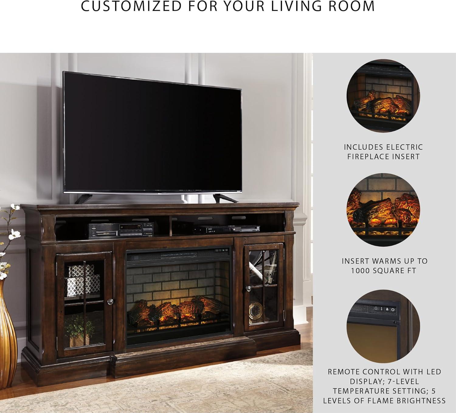 imageSignature Design by Ashley Roddinton Traditional 72 TV Stand with Electric Fireplace for TVs up to 82 Dark BrownDark Brown
