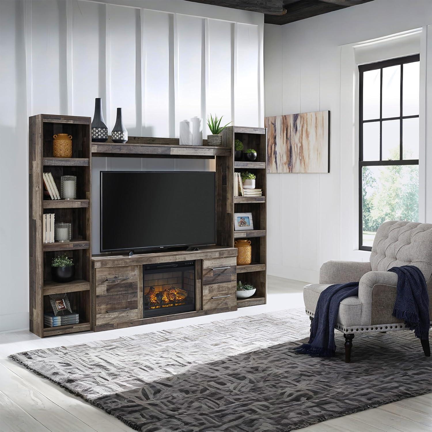 imageSignature Design by Ashley Roddinton Traditional 72 TV Stand with Electric Fireplace for TVs up to 82 Dark BrownGrey