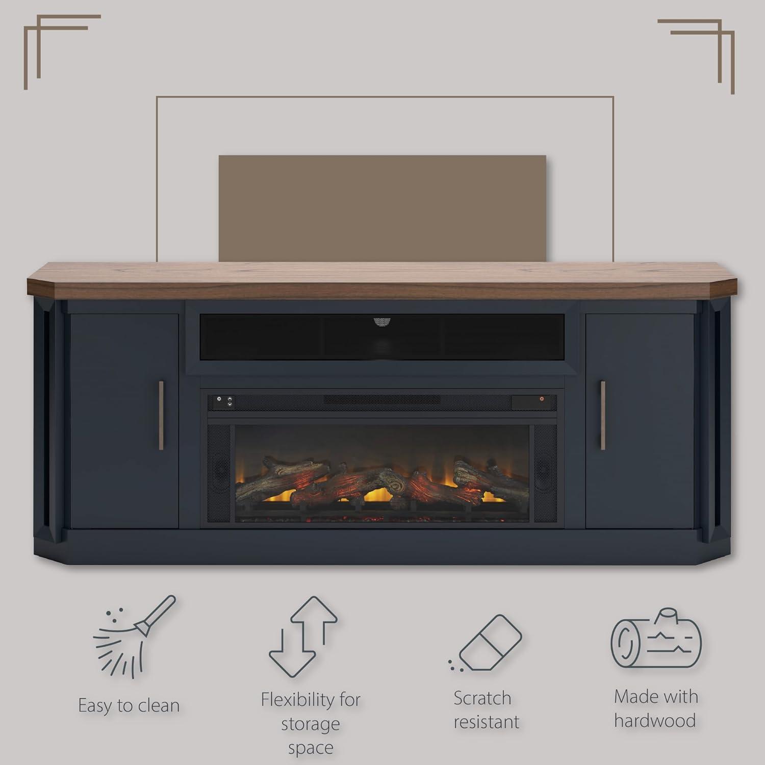 imageSignature Design by Ashley Roddinton Traditional 72 TV Stand with Electric Fireplace for TVs up to 82 Dark BrownTwotone