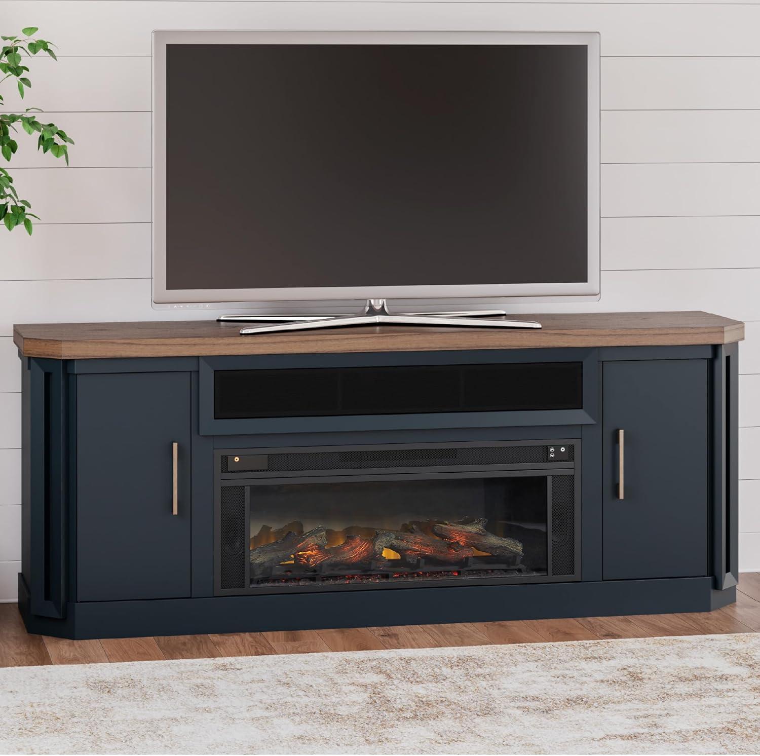 imageSignature Design by Ashley Roddinton Traditional 72 TV Stand with Electric Fireplace for TVs up to 82 Dark BrownTwotone