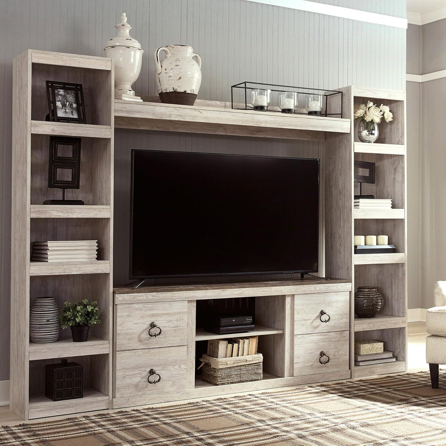 imageSignature Design by Ashley Roddinton Traditional 72 TV Stand with Electric Fireplace for TVs up to 82 Dark BrownWhitewash