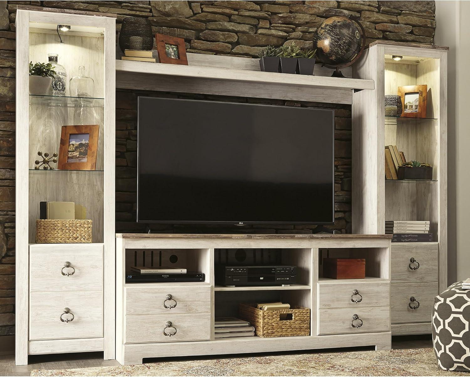 imageSignature Design by Ashley Roddinton Traditional 72 TV Stand with Electric Fireplace for TVs up to 82 Dark BrownWhitewash