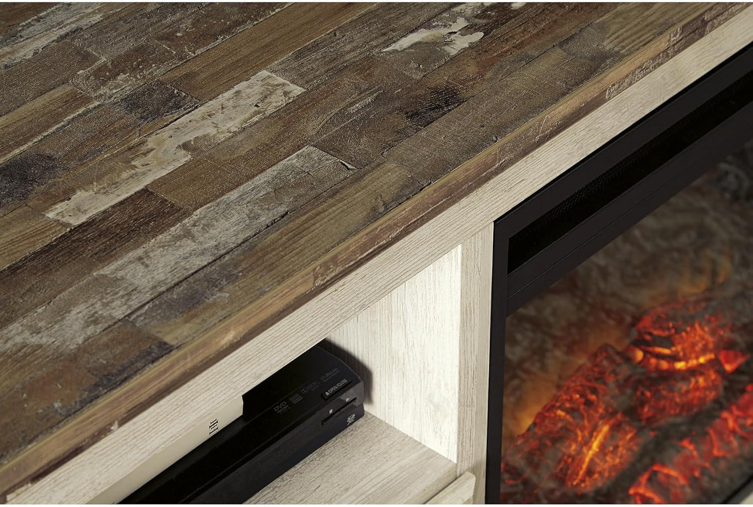 imageSignature Design by Ashley Roddinton Traditional 72 TV Stand with Electric Fireplace for TVs up to 82 Dark BrownWhitewash