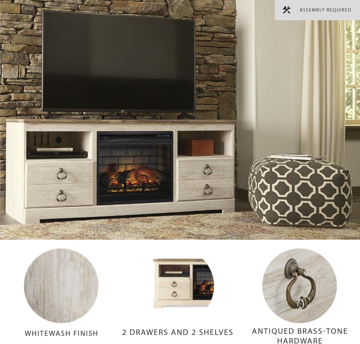 imageSignature Design by Ashley Roddinton Traditional 72 TV Stand with Electric Fireplace for TVs up to 82 Dark BrownWhitewash