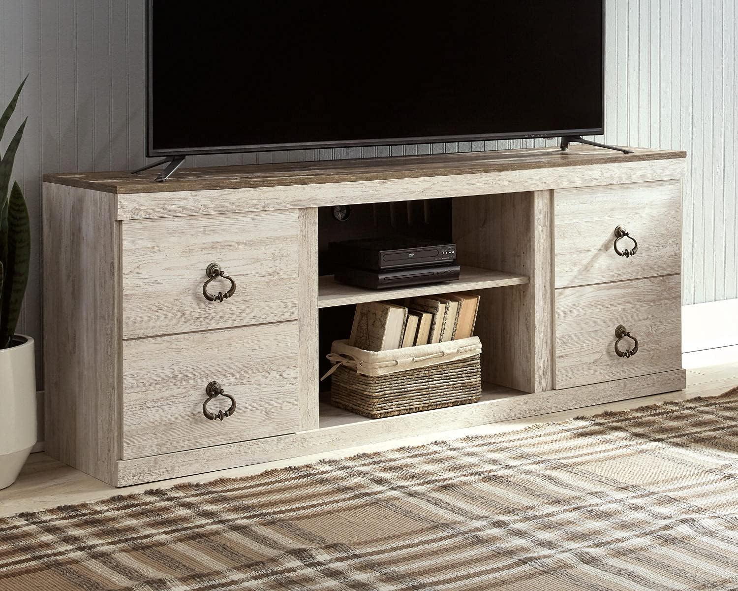 imageSignature Design by Ashley Roddinton Traditional 72 TV Stand with Electric Fireplace for TVs up to 82 Dark BrownWhitewash