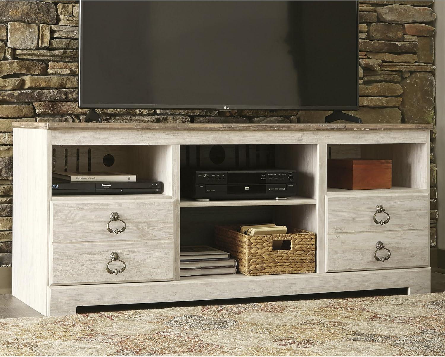 imageSignature Design by Ashley Roddinton Traditional 72 TV Stand with Electric Fireplace for TVs up to 82 Dark BrownWhitewash