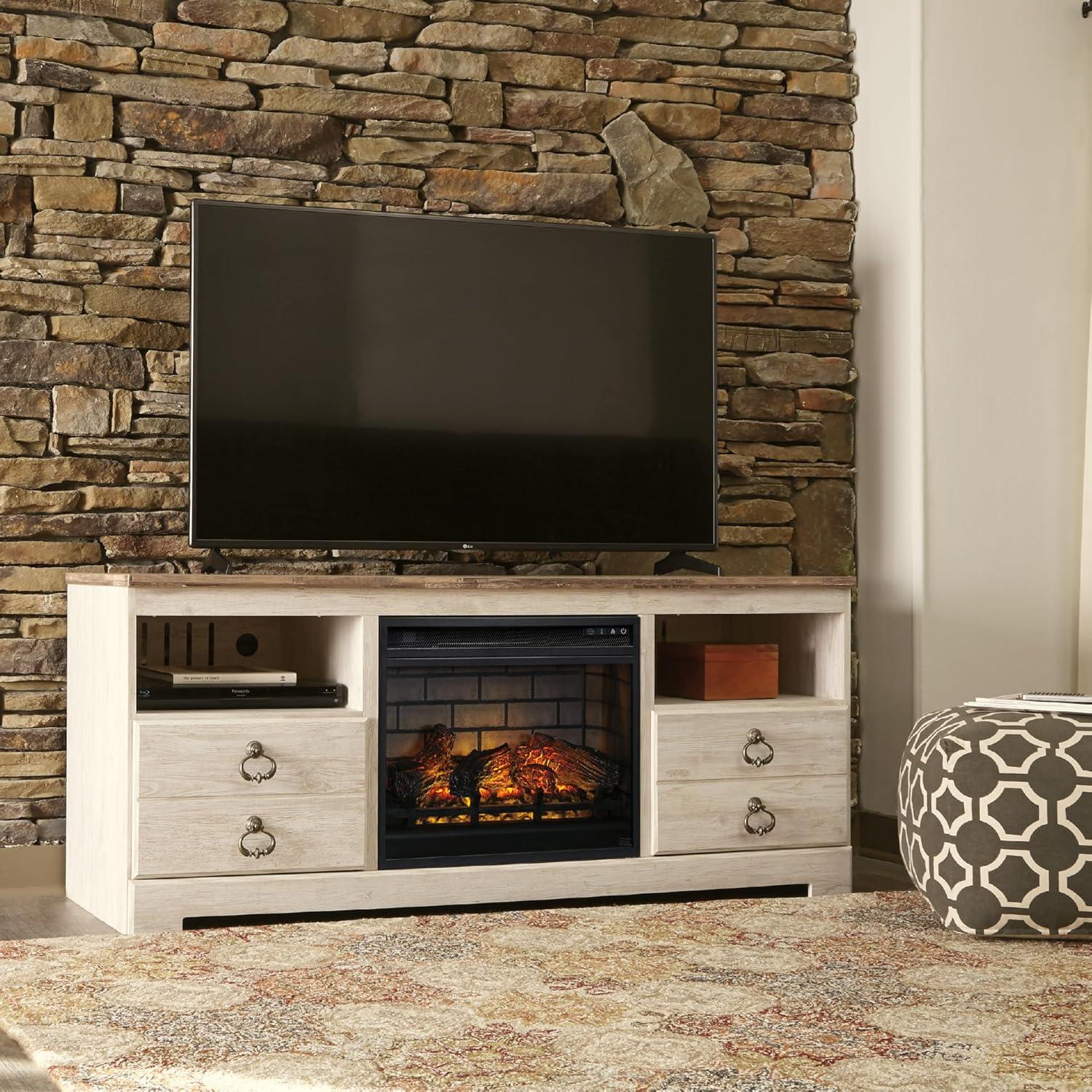 imageSignature Design by Ashley Roddinton Traditional 72 TV Stand with Electric Fireplace for TVs up to 82 Dark BrownWhitewash
