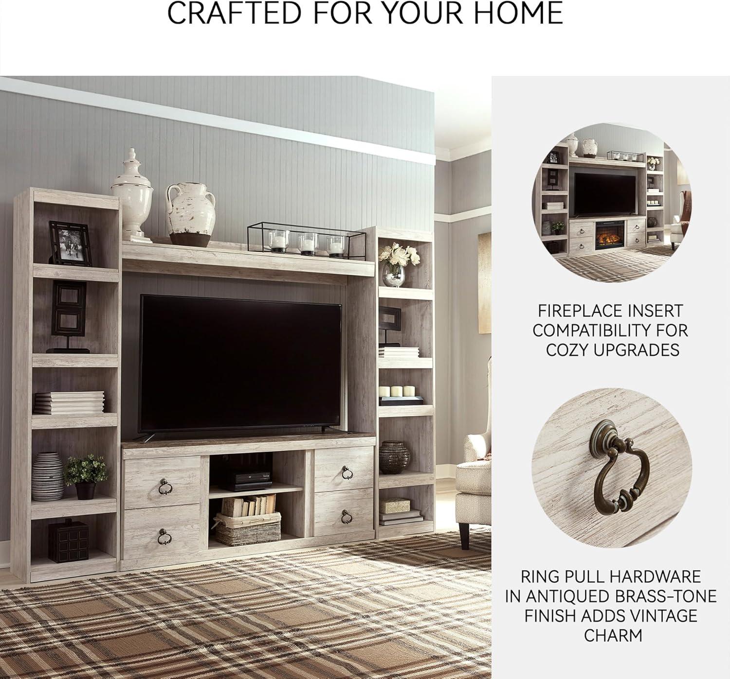 imageSignature Design by Ashley Roddinton Traditional 72 TV Stand with Electric Fireplace for TVs up to 82 Dark BrownWhitewash