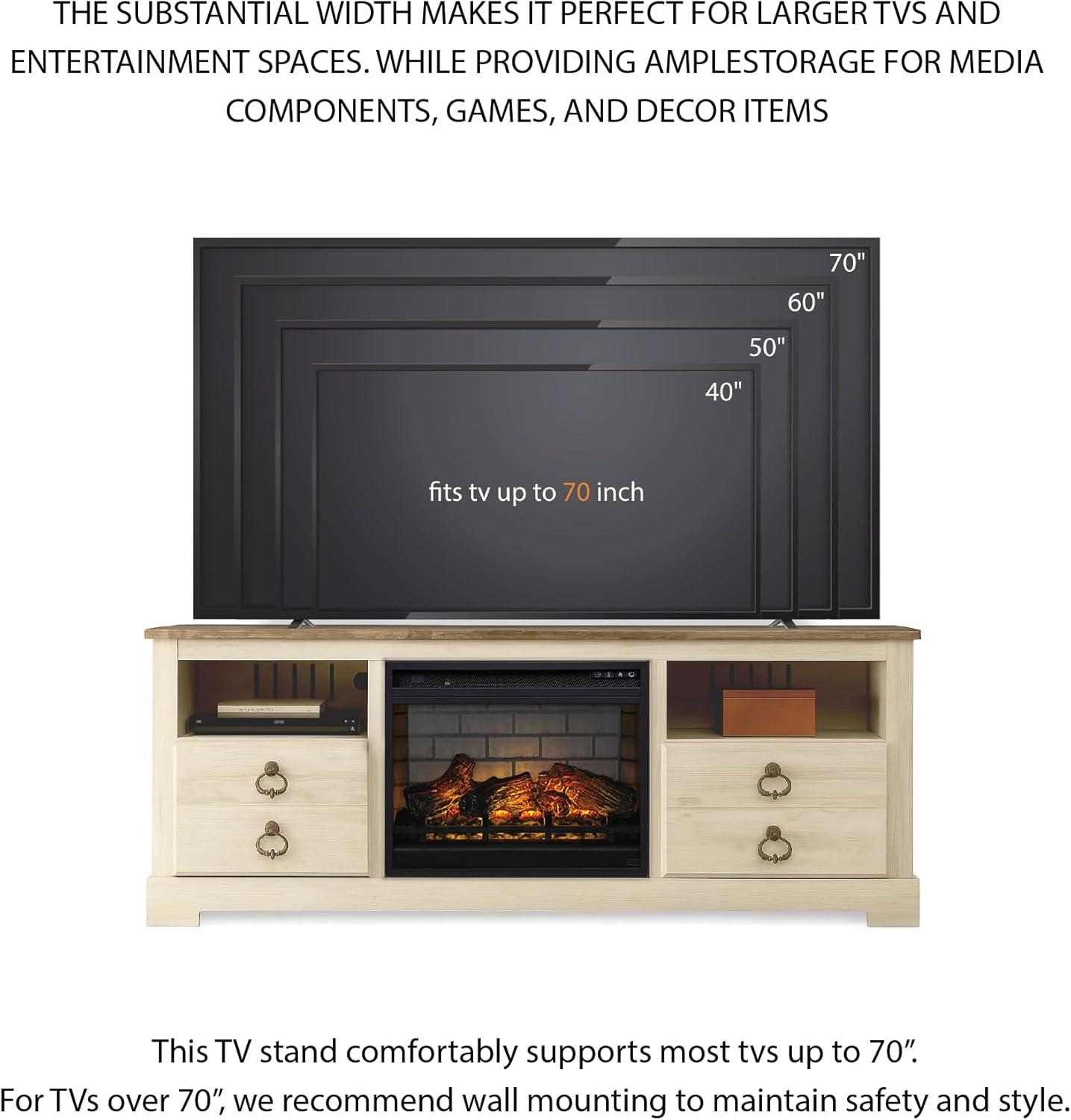 imageSignature Design by Ashley Roddinton Traditional 72 TV Stand with Electric Fireplace for TVs up to 82 Dark BrownWhitewash