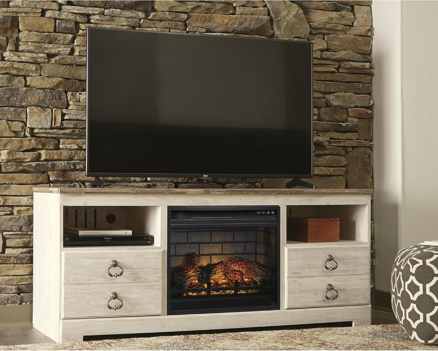 imageSignature Design by Ashley Roddinton Traditional 72 TV Stand with Electric Fireplace for TVs up to 82 Dark BrownWhitewash