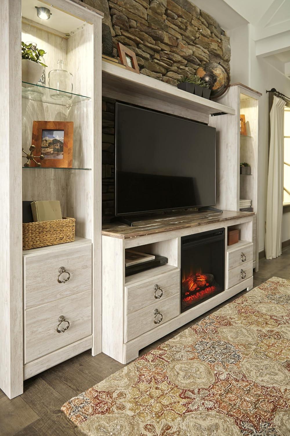 imageSignature Design by Ashley Roddinton Traditional 72 TV Stand with Electric Fireplace for TVs up to 82 Dark BrownWhitewash