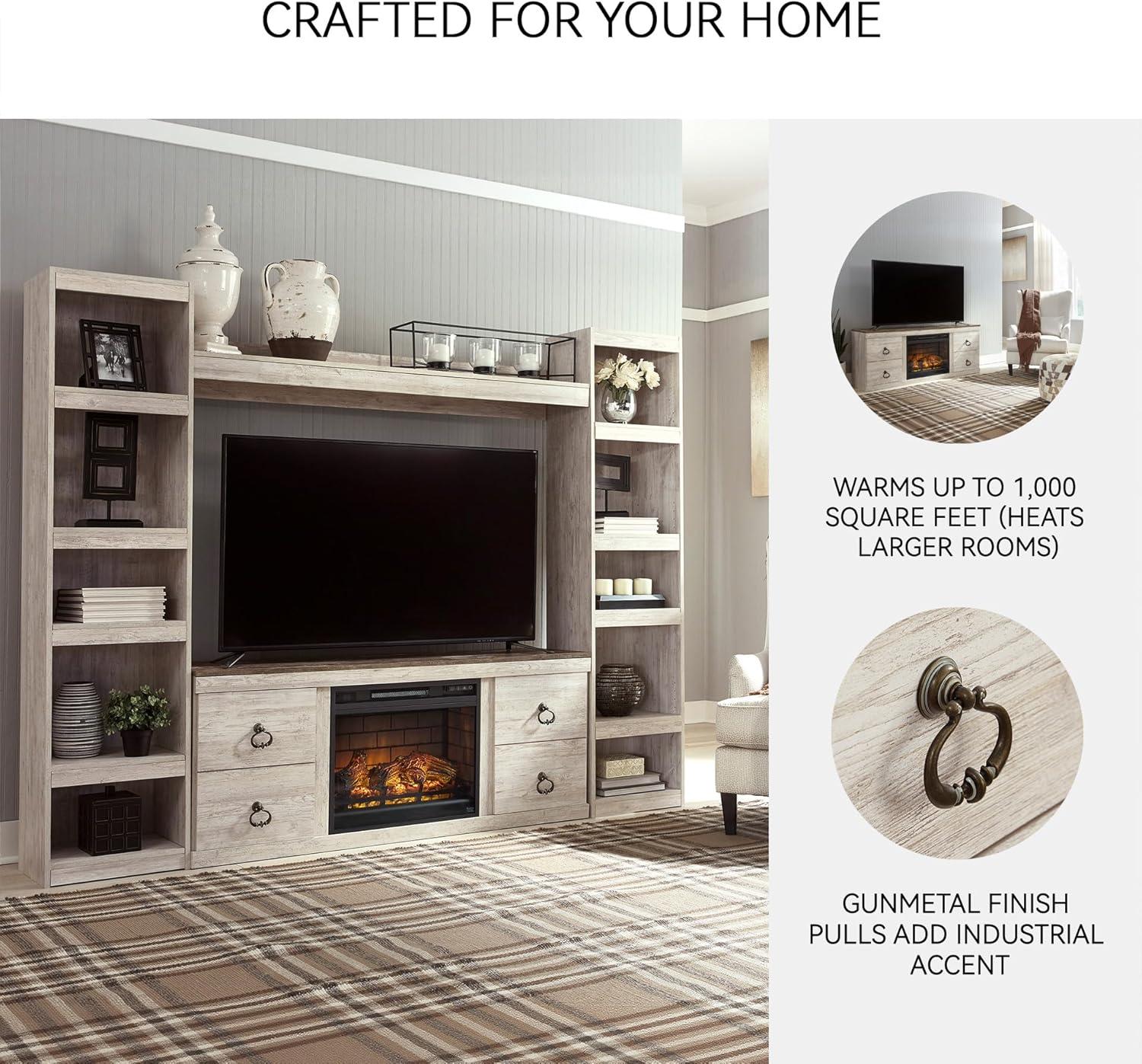 imageSignature Design by Ashley Roddinton Traditional 72 TV Stand with Electric Fireplace for TVs up to 82 Dark BrownWhitewash
