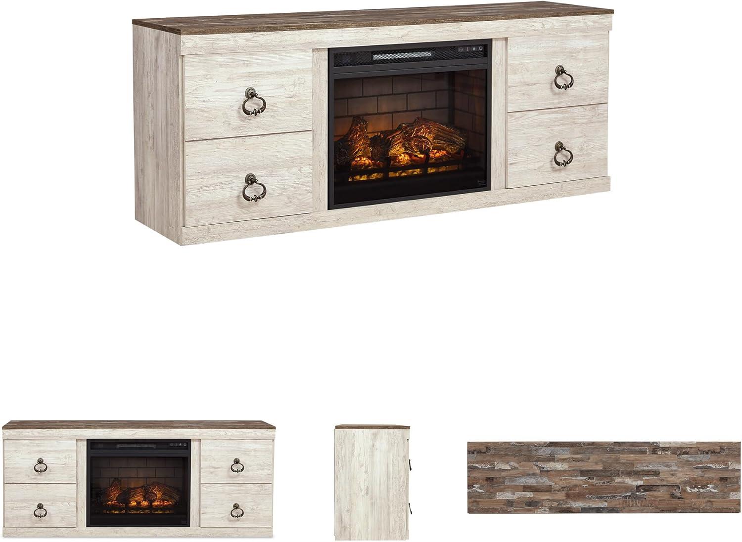 imageSignature Design by Ashley Roddinton Traditional 72 TV Stand with Electric Fireplace for TVs up to 82 Dark BrownWhitewash