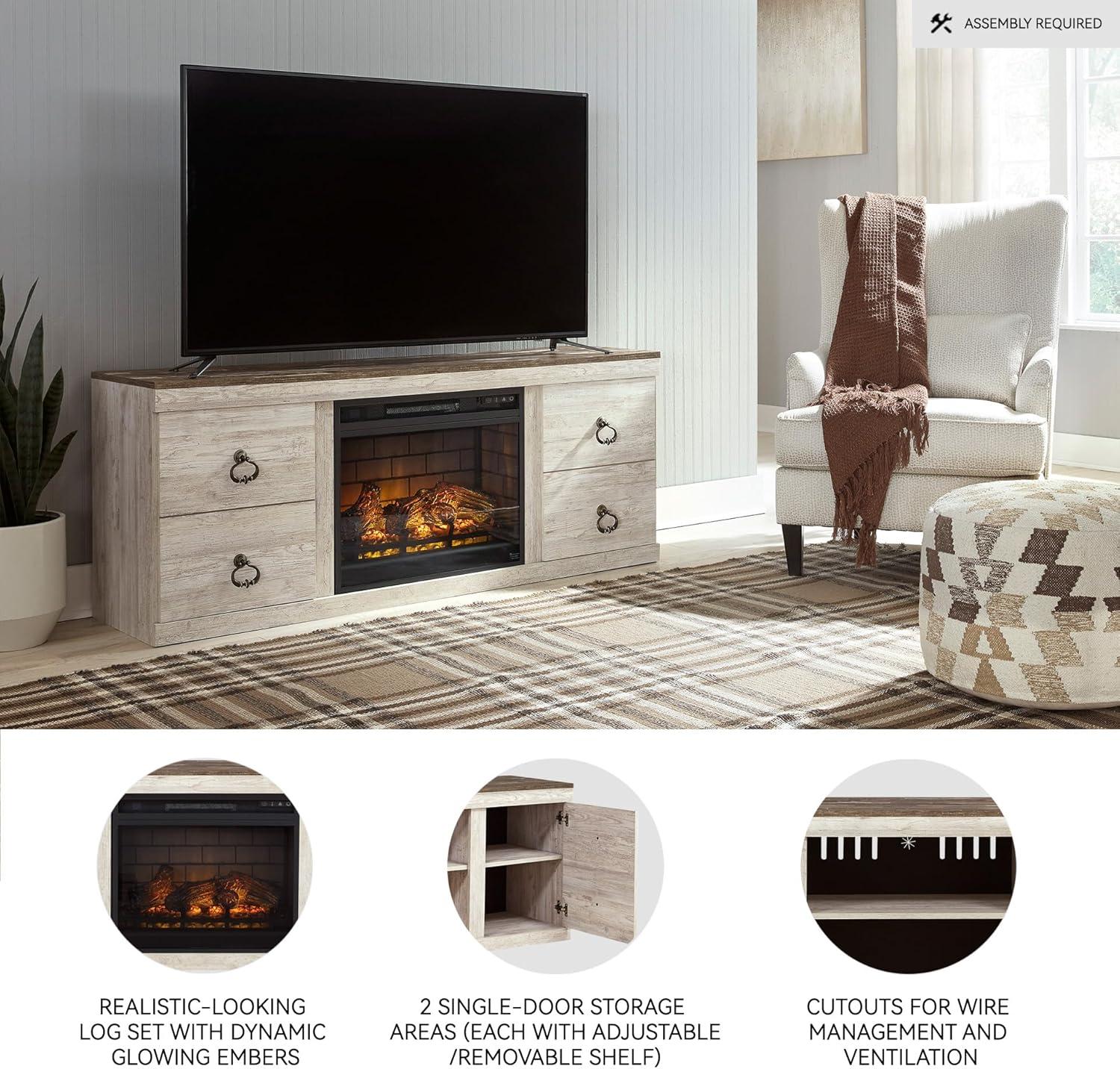 imageSignature Design by Ashley Roddinton Traditional 72 TV Stand with Electric Fireplace for TVs up to 82 Dark BrownWhitewash