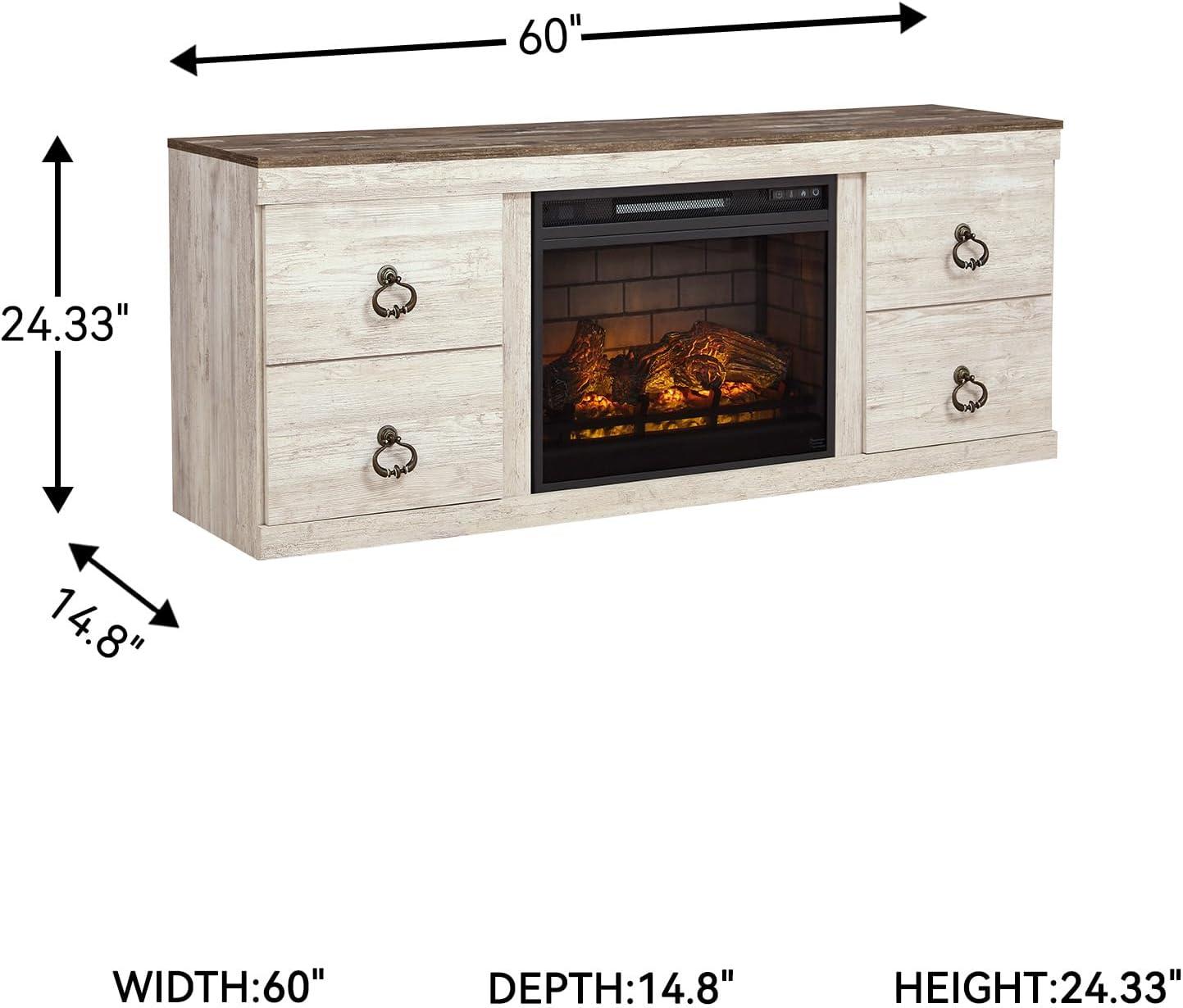 imageSignature Design by Ashley Roddinton Traditional 72 TV Stand with Electric Fireplace for TVs up to 82 Dark BrownWhitewash