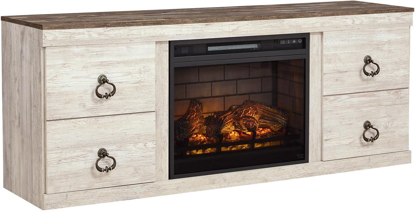 imageSignature Design by Ashley Roddinton Traditional 72 TV Stand with Electric Fireplace for TVs up to 82 Dark BrownWhitewash