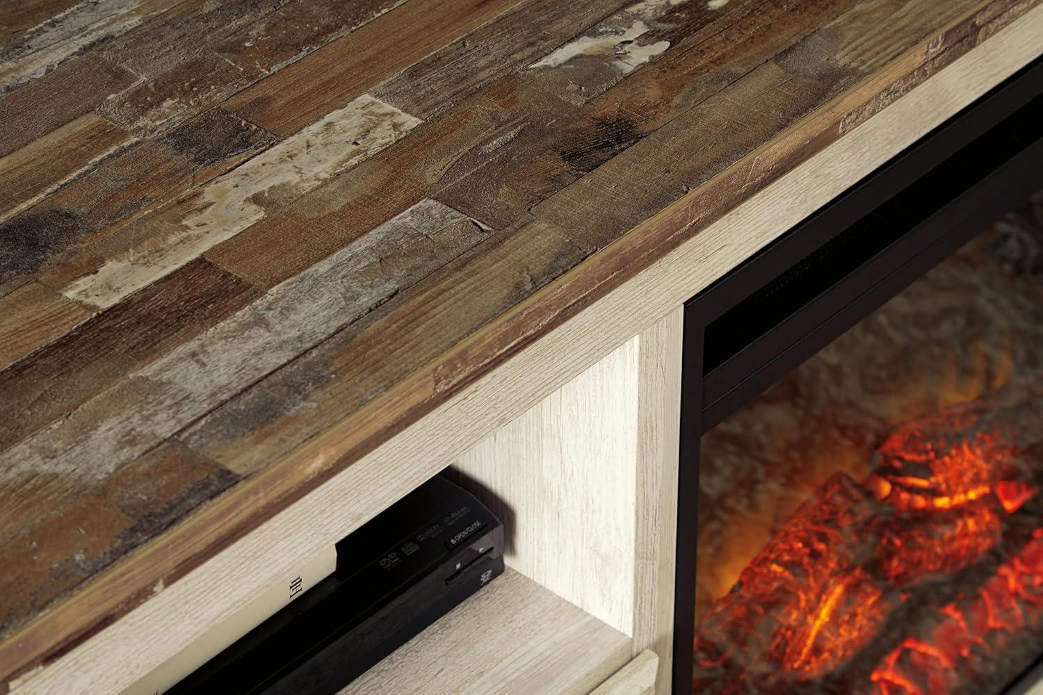 imageSignature Design by Ashley Roddinton Traditional 72 TV Stand with Electric Fireplace for TVs up to 82 Dark BrownWhitewash