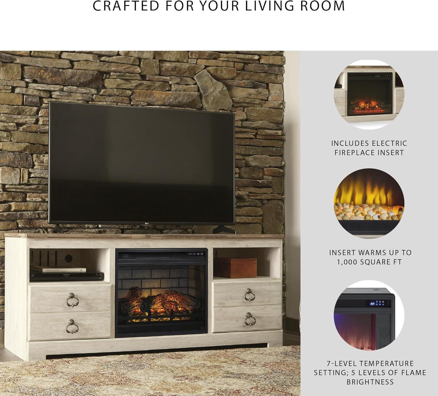 imageSignature Design by Ashley Roddinton Traditional 72 TV Stand with Electric Fireplace for TVs up to 82 Dark BrownWhitewash