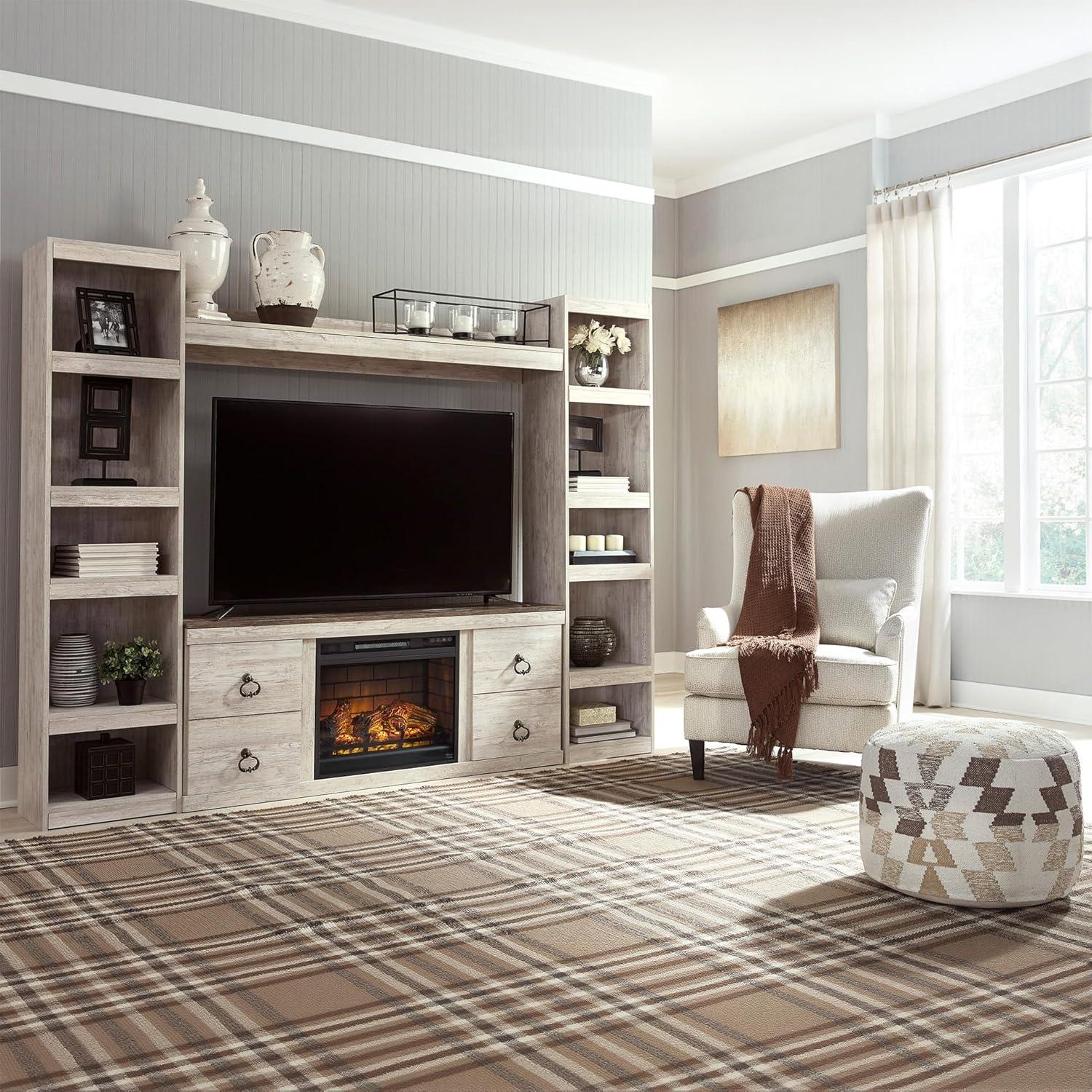 imageSignature Design by Ashley Roddinton Traditional 72 TV Stand with Electric Fireplace for TVs up to 82 Dark BrownWhitewash