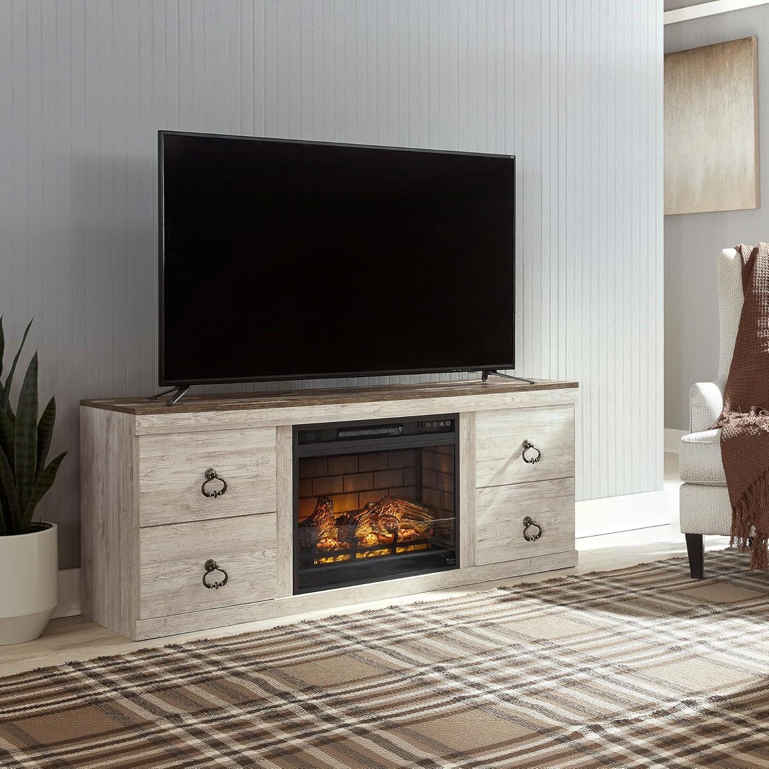 imageSignature Design by Ashley Roddinton Traditional 72 TV Stand with Electric Fireplace for TVs up to 82 Dark BrownWhitewash