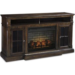 Signature Design by Ashley Roddinton Traditional 72″ TV Stand with Electric Fireplace for TVs up to 82″, Dark Brown(Dark Brown)