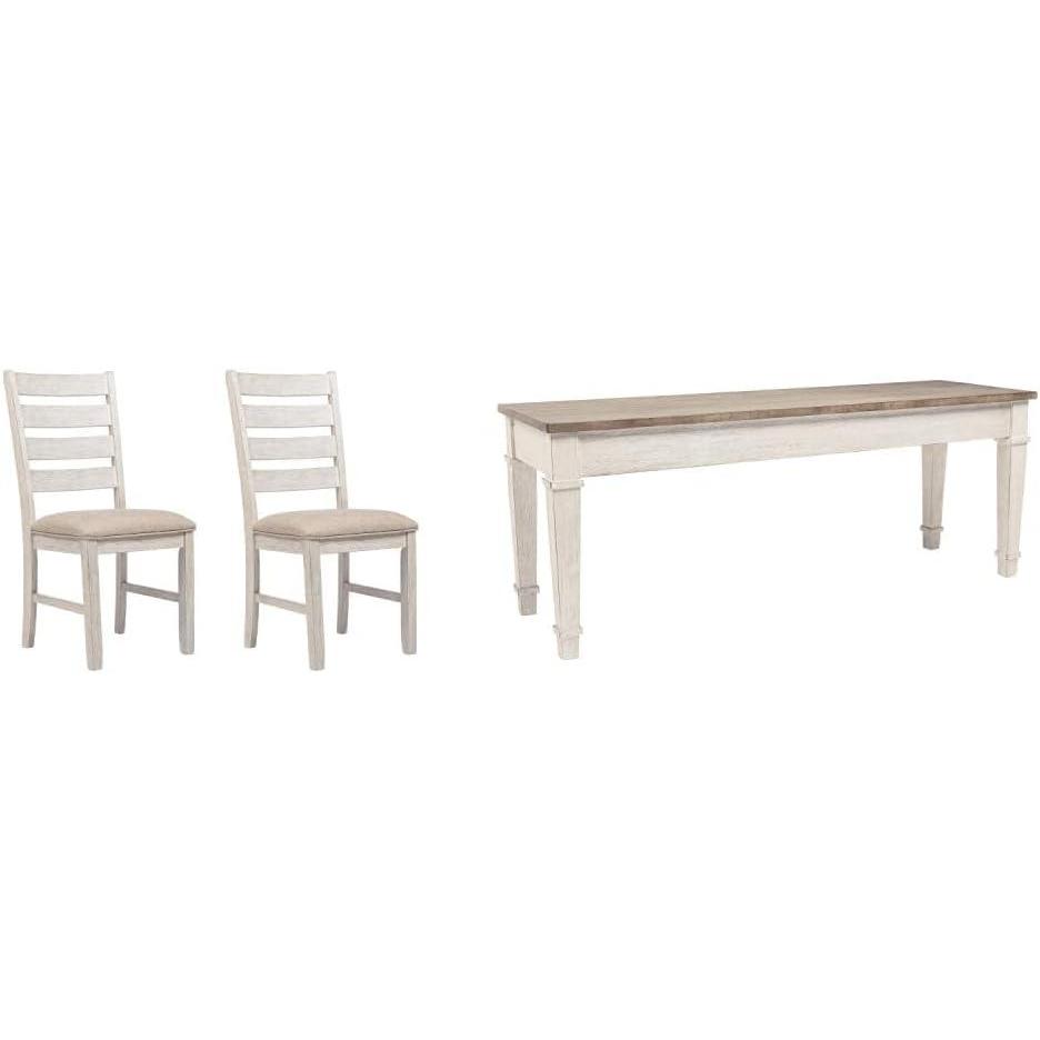 imageSignature Design by Ashley Skempton 20 Modern Farmhouse Dining Room Chair 2 Count Whitewash Skempton Farmhouse Storage BenchChair  Bench  White  Light Brown