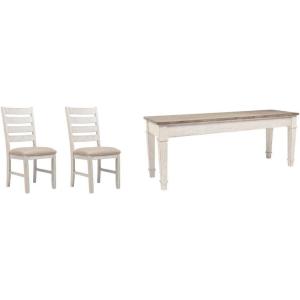 Signature Design by Ashley Skempton 20″ Modern Farmhouse Dining Room Chair, 2 Count, Whitewash Skempton Farmhouse Storage Bench(Chair + Bench  White & Light Brown)