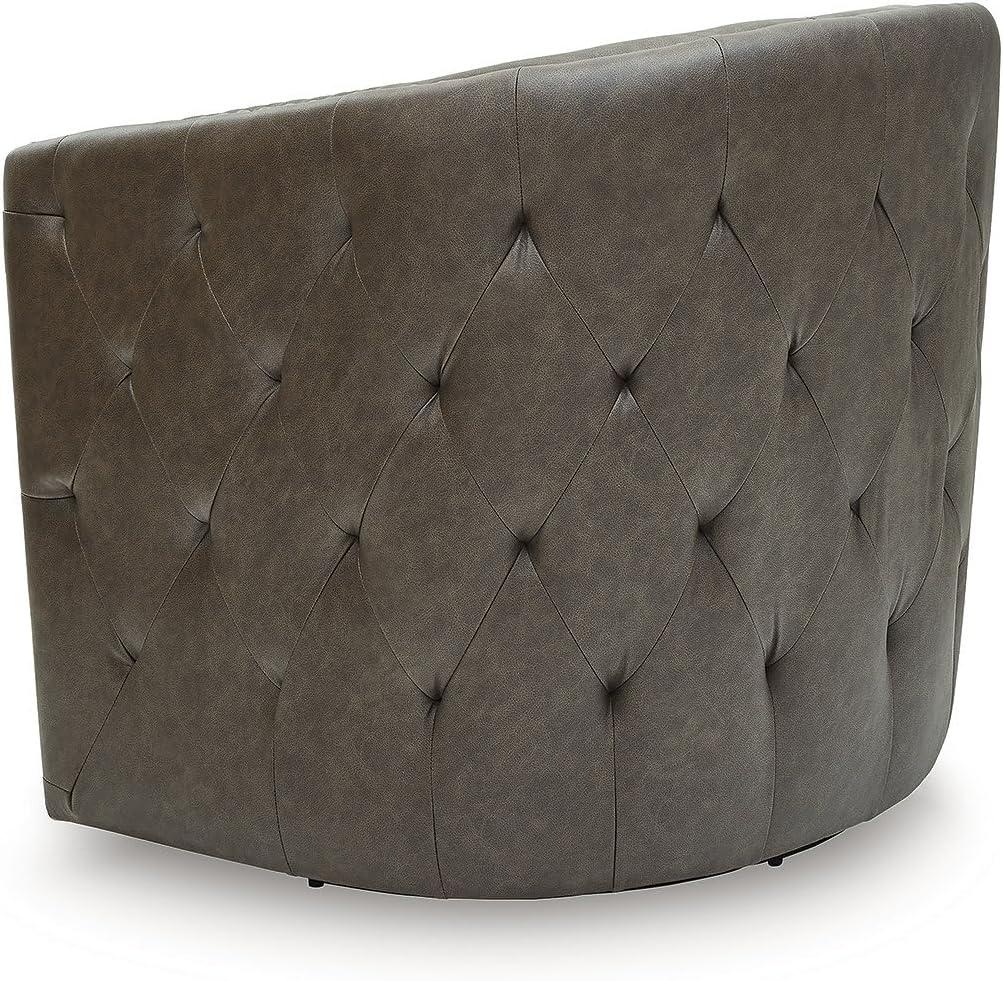 imageSignature Design by Ashley Brentlow Transitional Faux Leather Button Tufted Upholstered Swivel Accent Chair with Loose Seat Cushion and Nailhead Trim Dark Brown