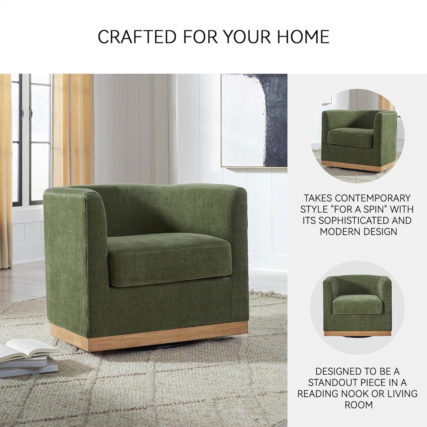 imageSignature Design by Ashley Jersonlow Modern Swivel Accent Chair with Reversible Seat Cushions Green amp Light Brown