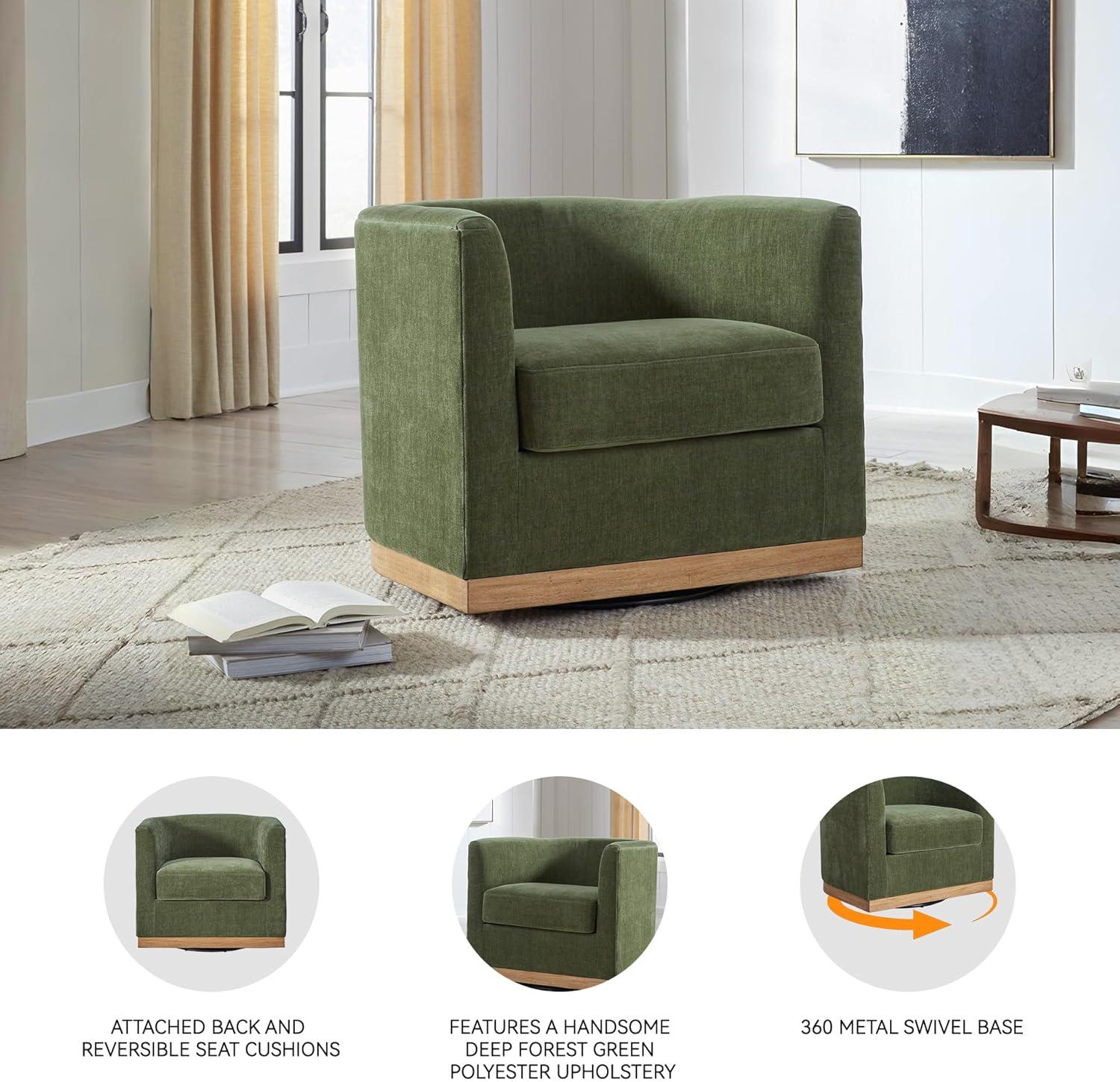 imageSignature Design by Ashley Jersonlow Modern Swivel Accent Chair with Reversible Seat Cushions Green amp Light Brown