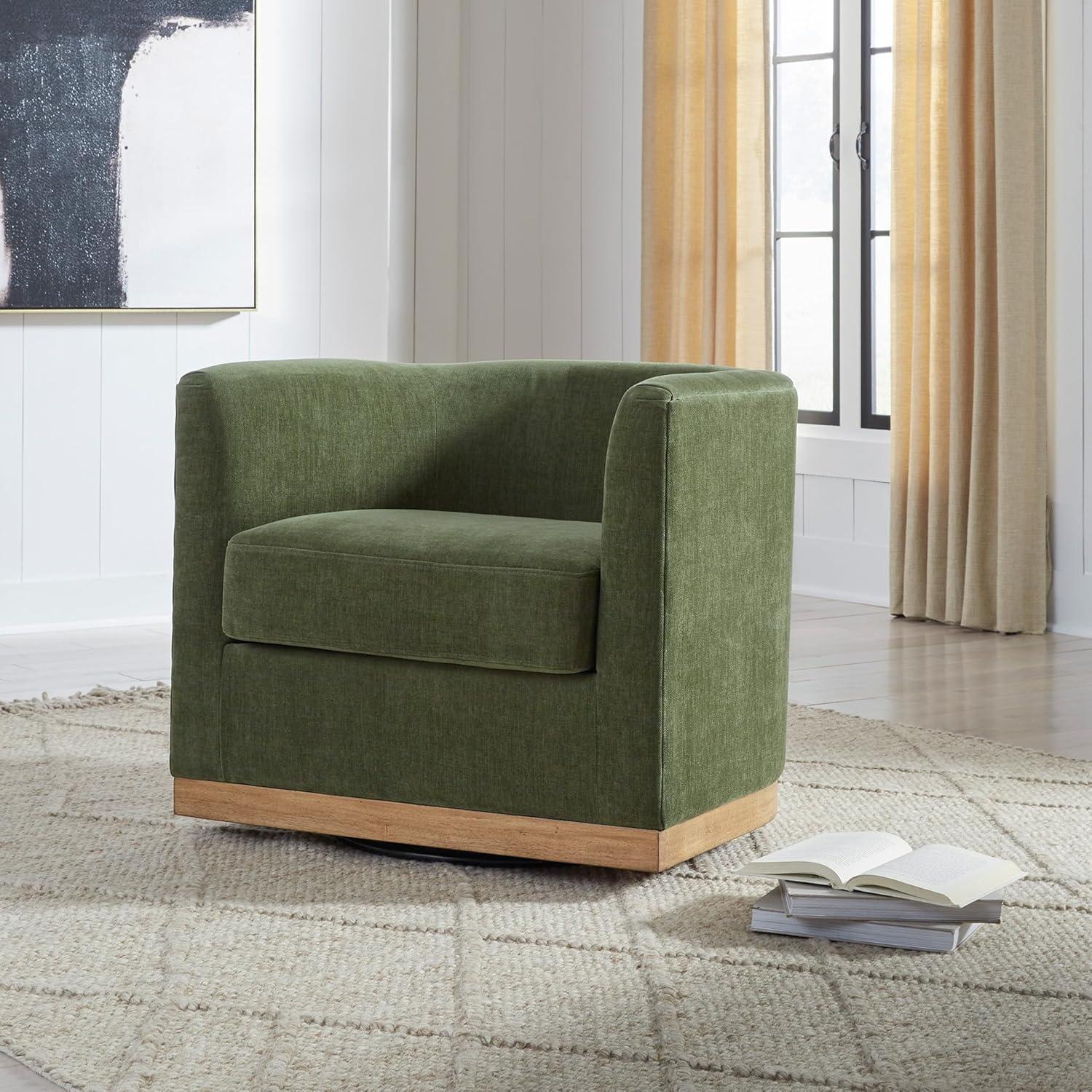 imageSignature Design by Ashley Jersonlow Modern Swivel Accent Chair with Reversible Seat Cushions Green amp Light Brown