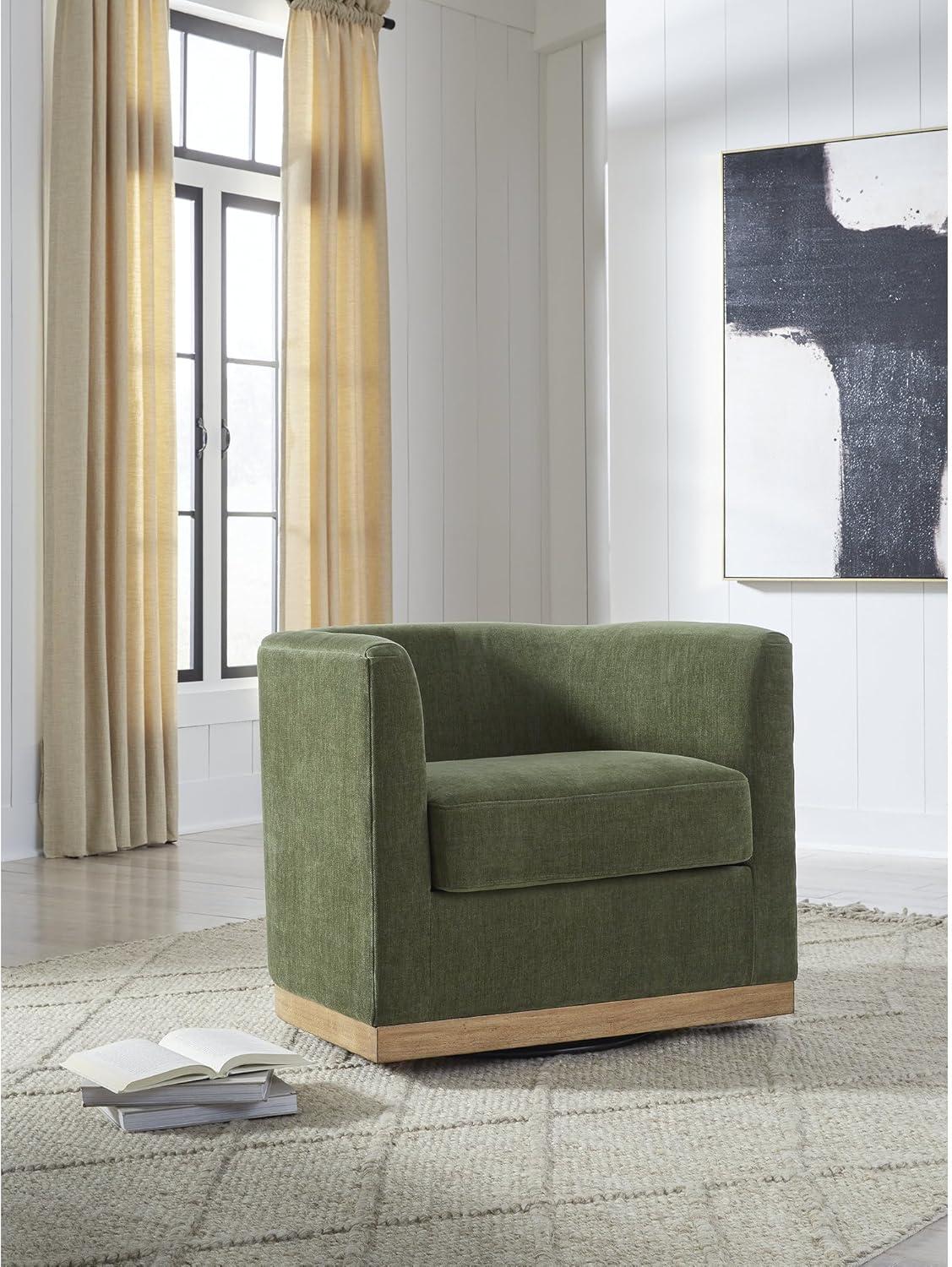 imageSignature Design by Ashley Jersonlow Modern Swivel Accent Chair with Reversible Seat Cushions Green amp Light Brown