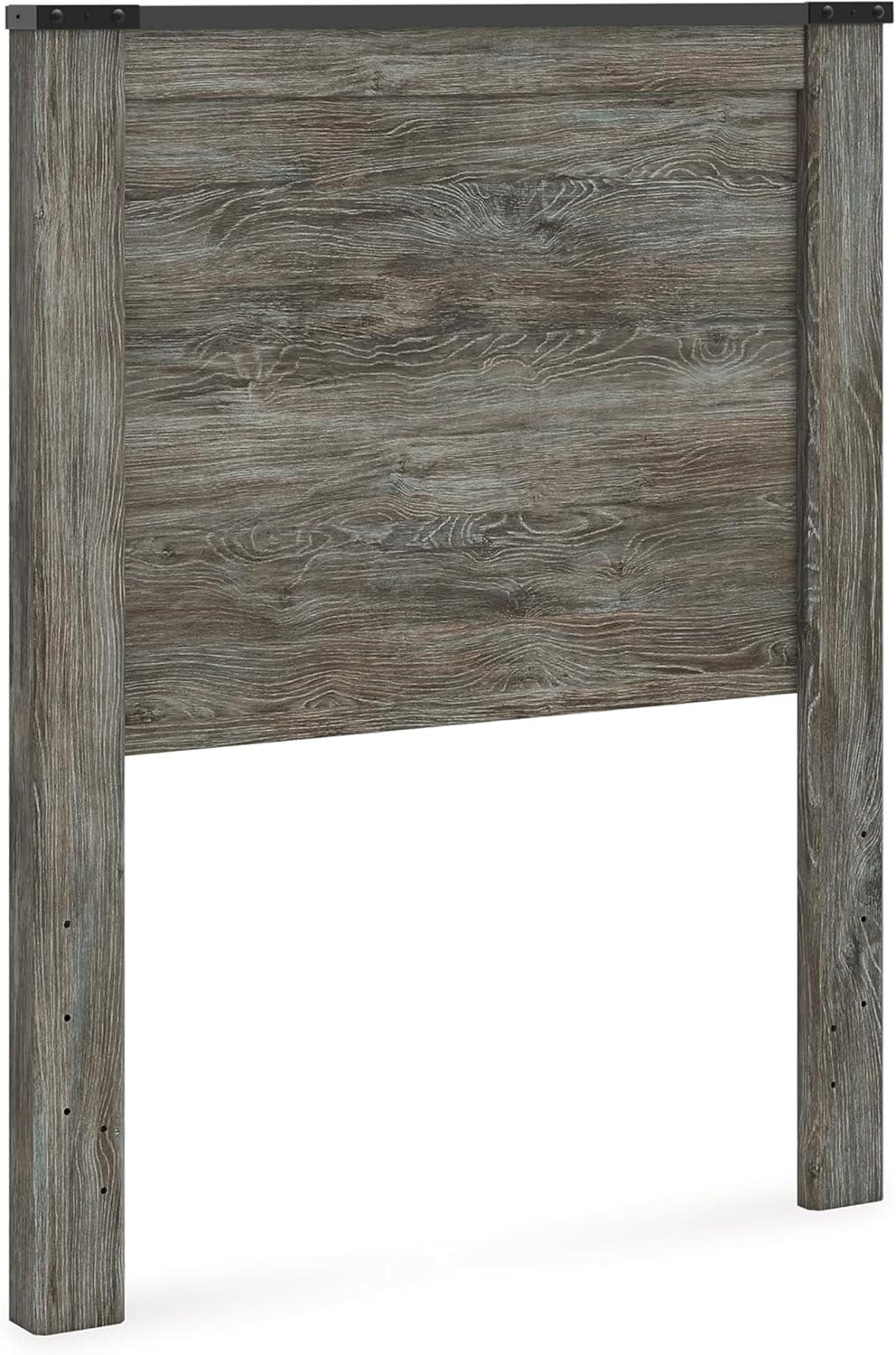 imageSignature Design by Ashley Frandern Rustic Oak Finished Panel Headboard with Nailhead Accents Twin Gray