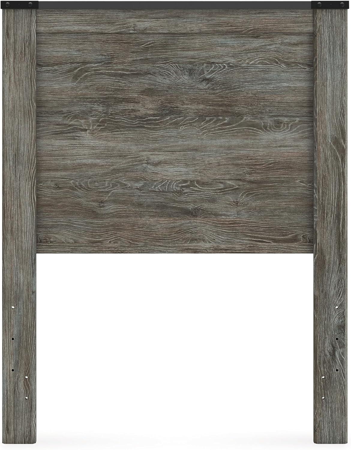 imageSignature Design by Ashley Frandern Rustic Oak Finished Panel Headboard with Nailhead Accents Twin Gray