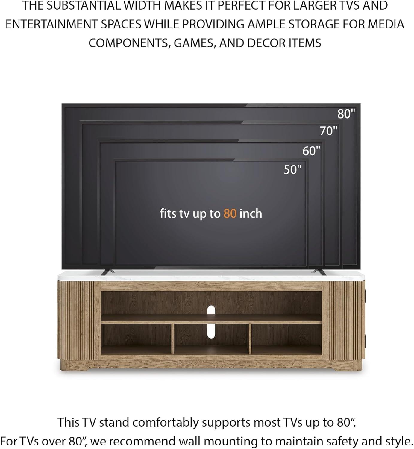 imageSignature Design by Ashley Camdill Modern 80 TV Stand with Electric Fireplace for TVs up to 91 Light BrownWhiteTV Stand