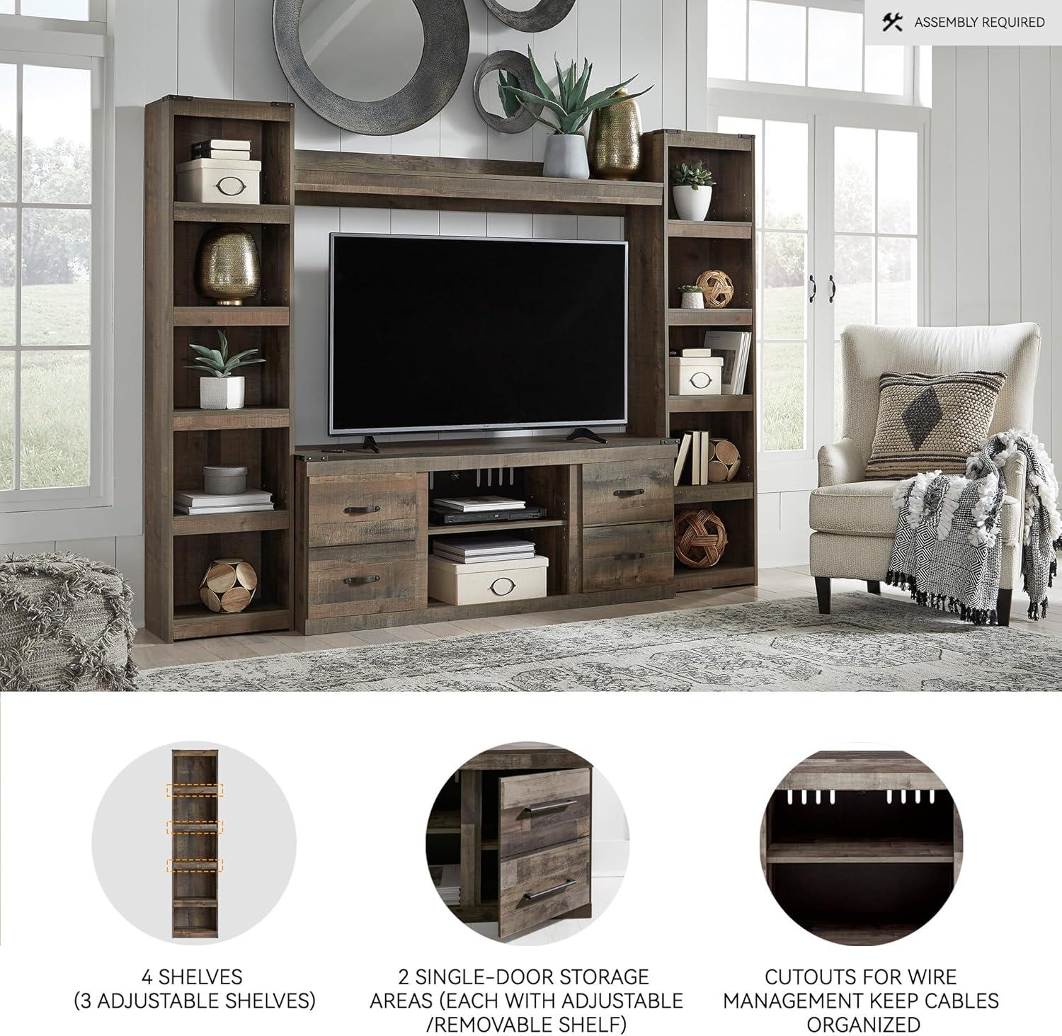 imageSignature Design by Ashley Derekson Farmhouse 3Piece Entertainment Center with Electric Fireplace for TVs up to 69 GrayMulti Gray
