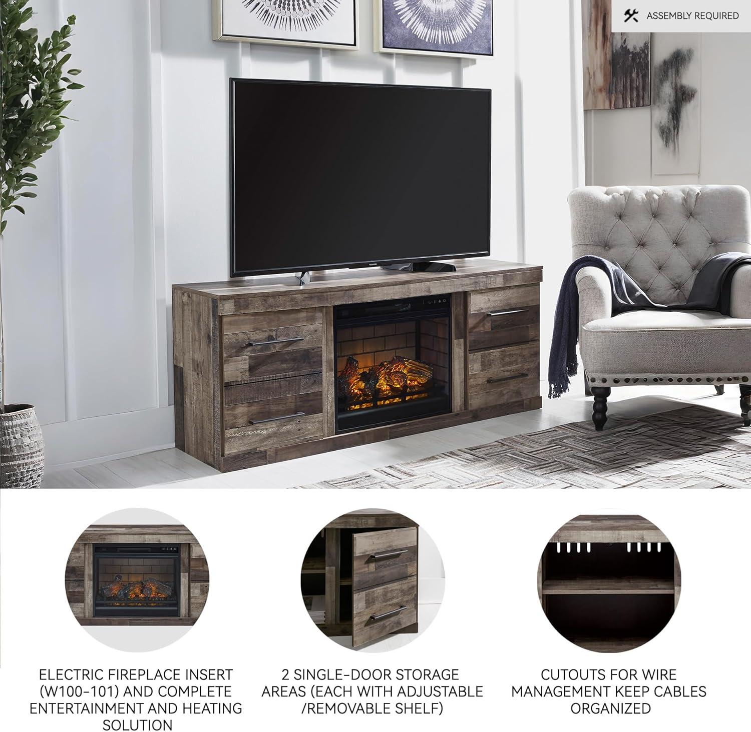 imageSignature Design by Ashley Derekson Farmhouse 3Piece Entertainment Center with Electric Fireplace for TVs up to 69 GrayMulti Gray