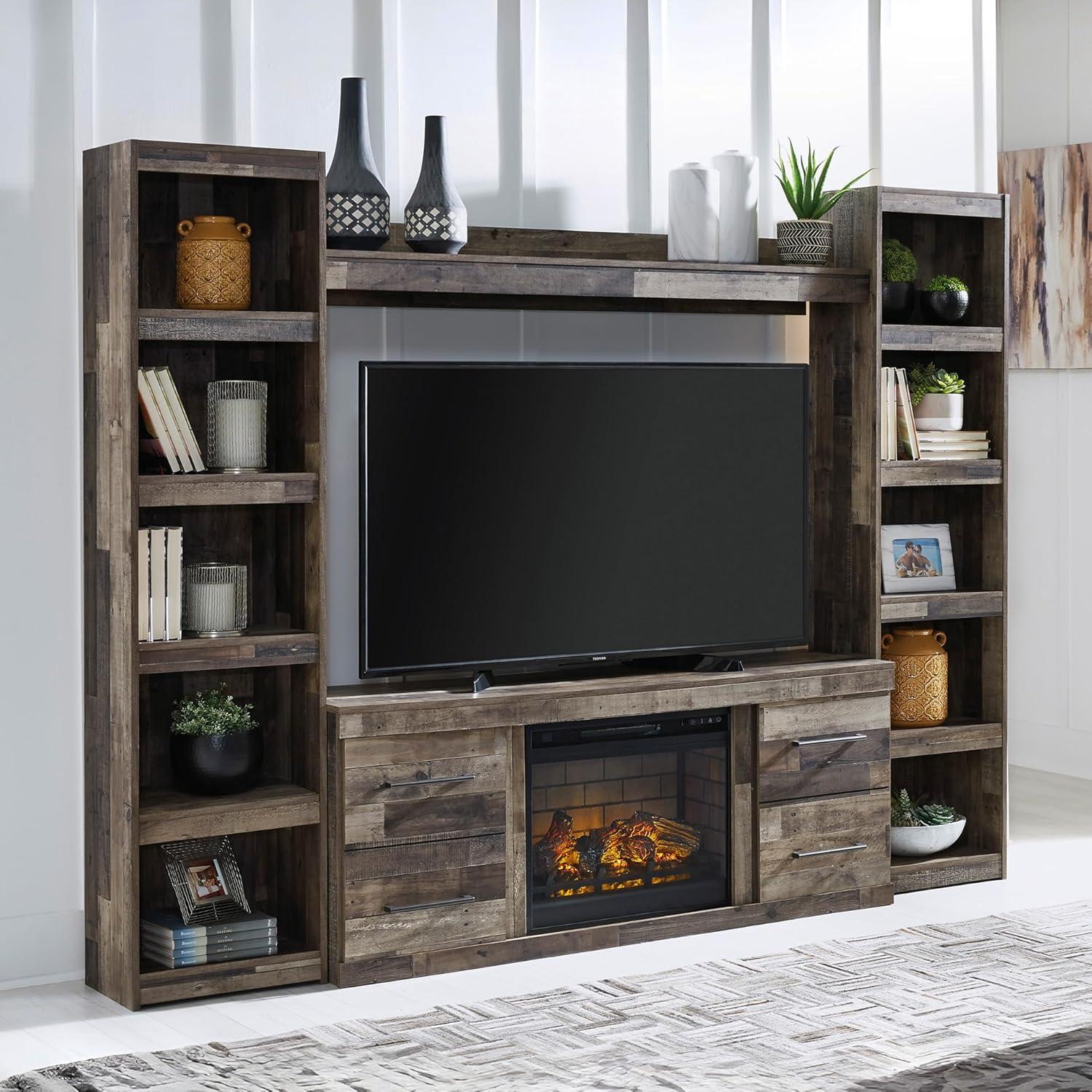 imageSignature Design by Ashley Derekson Farmhouse 3Piece Entertainment Center with Electric Fireplace for TVs up to 69 GrayMulti Gray
