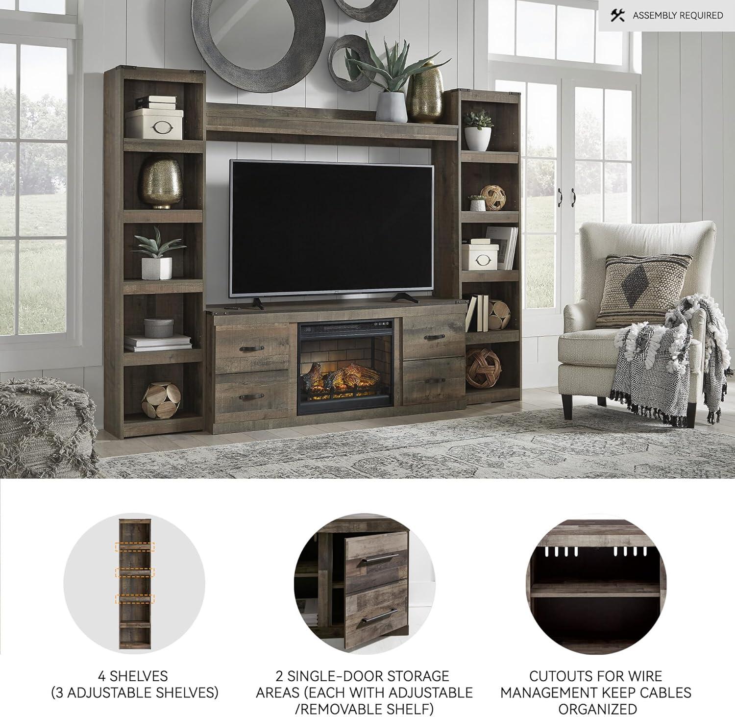 imageSignature Design by Ashley Derekson Farmhouse 3Piece Entertainment Center with Electric Fireplace for TVs up to 69 GrayMulti Gray