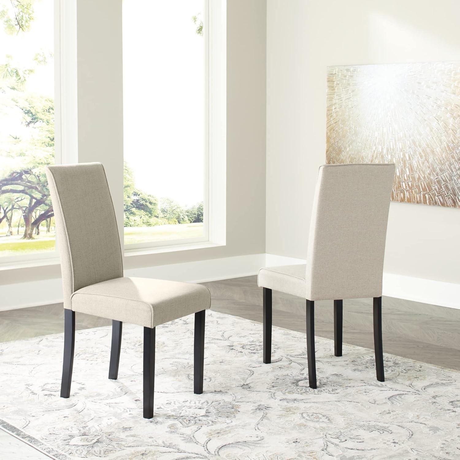 imageSignature Design by Ashley Jettaya Modern Indoor Faux Leather Upholstered Armless Solid Wood Dining Chair with 4 Legs Set of 2 BlackBeige