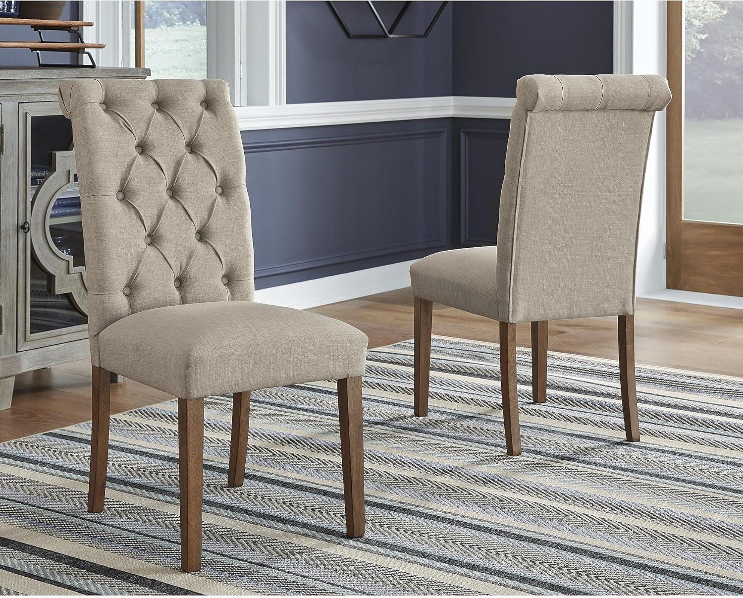 imageSignature Design by Ashley Jettaya Modern Indoor Faux Leather Upholstered Armless Solid Wood Dining Chair with 4 Legs Set of 2 BlackBeige