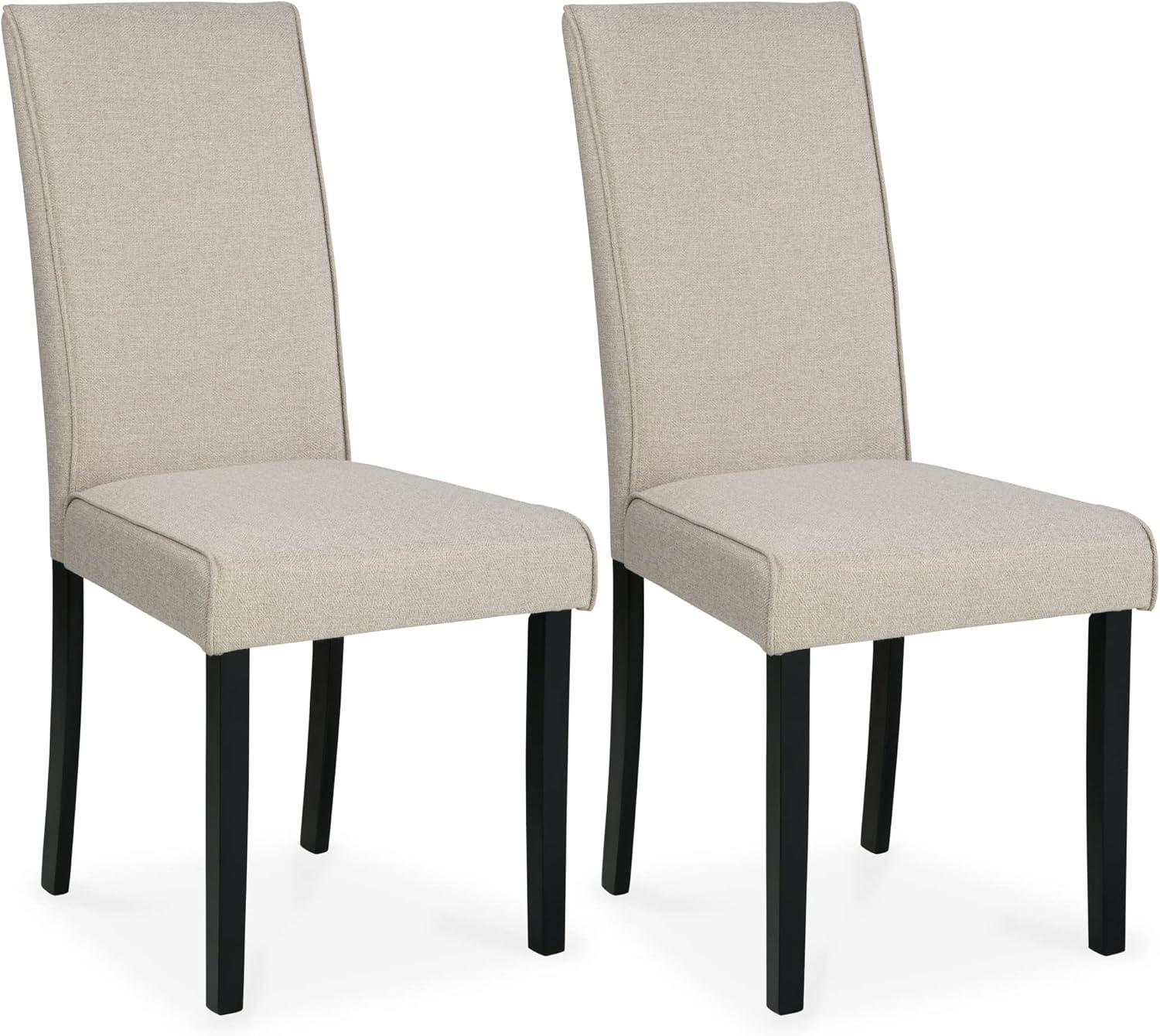 imageSignature Design by Ashley Jettaya Modern Indoor Faux Leather Upholstered Armless Solid Wood Dining Chair with 4 Legs Set of 2 BlackBeige