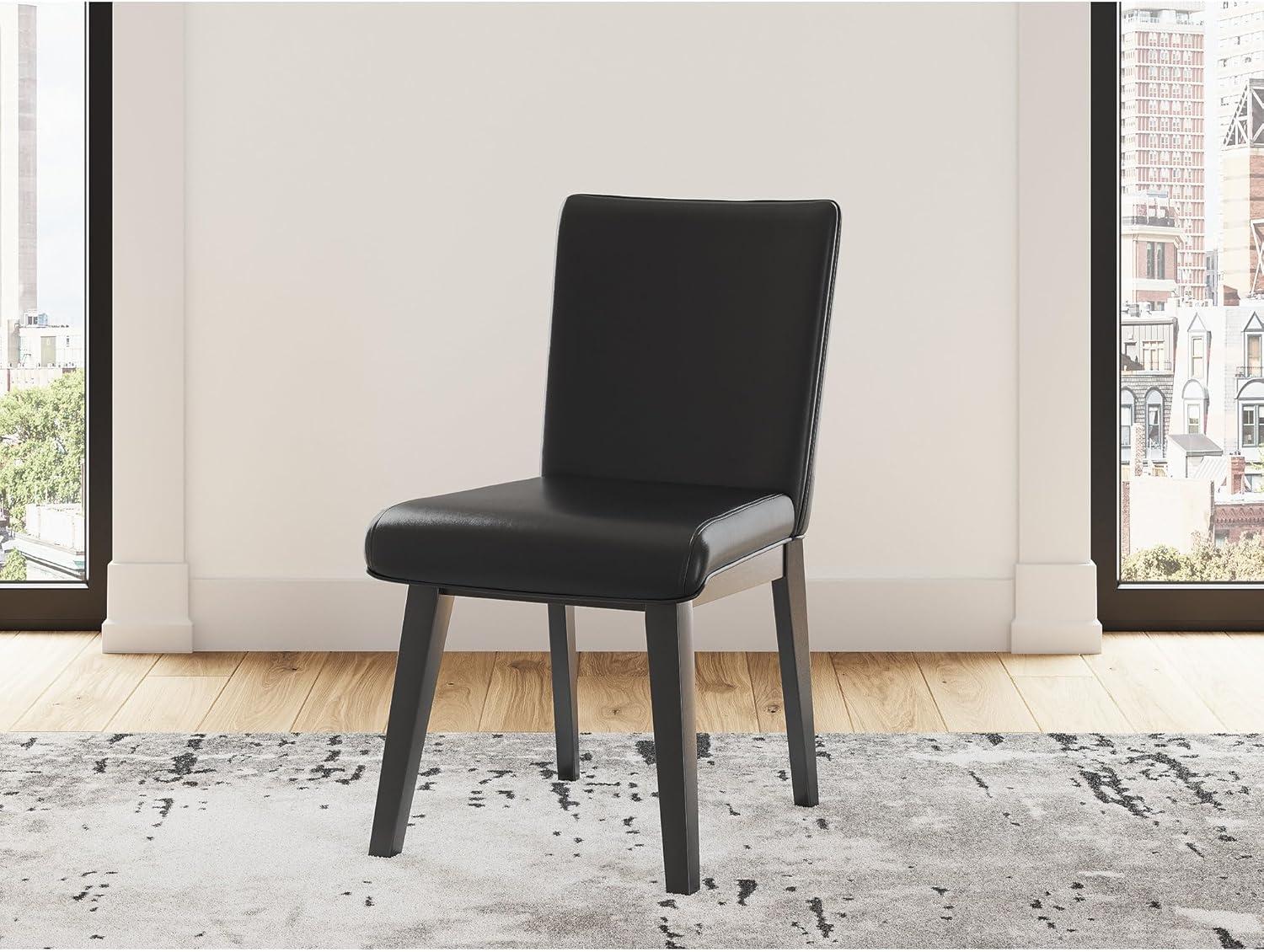 imageSignature Design by Ashley Jettaya Modern Indoor Faux Leather Upholstered Armless Solid Wood Dining Chair with 4 Legs Set of 2 BlackBlack