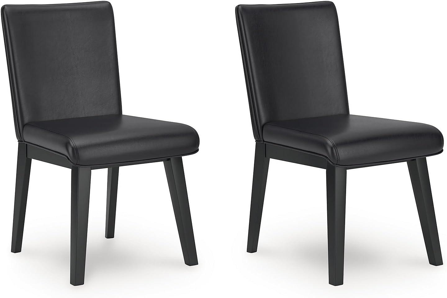 imageSignature Design by Ashley Jettaya Modern Indoor Faux Leather Upholstered Armless Solid Wood Dining Chair with 4 Legs Set of 2 BlackBlack